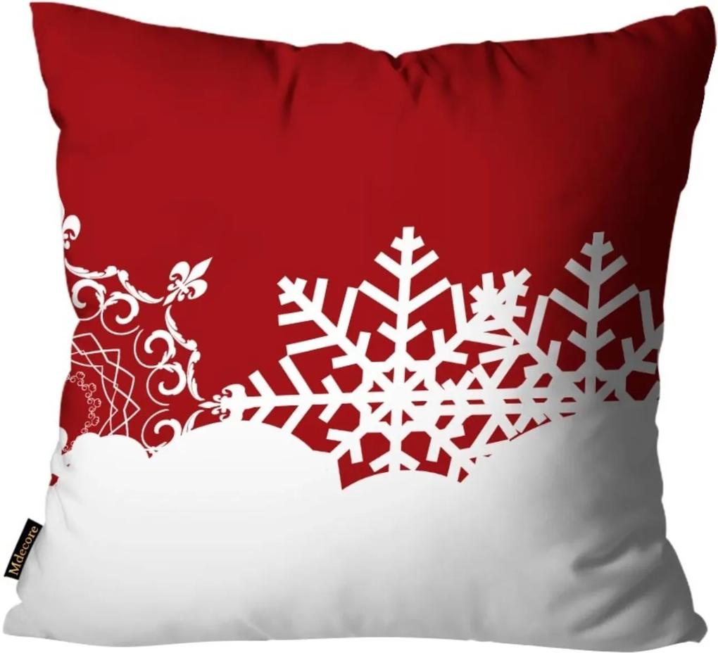 Capa para Almofada Premium Cetim Mdecore Natal Flocos de Neve Vermelha 45x45cm