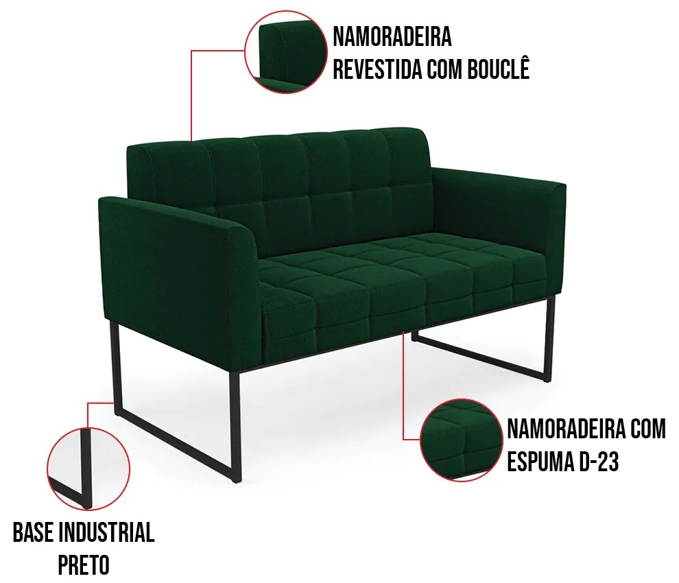 Sofá Namoradeira e Poltrona Industrial Preto Elisa Bouclê D03 - D'Rossi - Verde