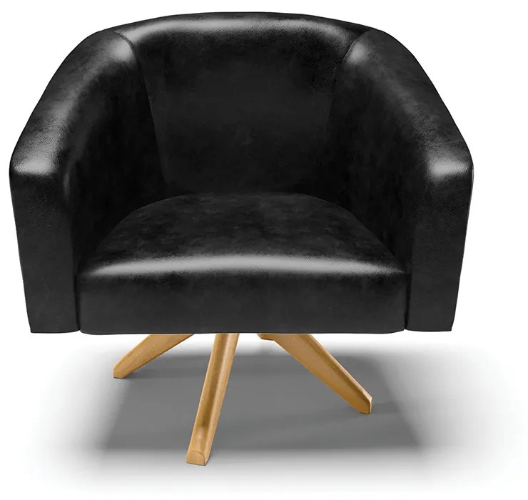 Poltrona Decorativa Giratória MA30 Stella Sintético PU Preto D03 - D'Rossi