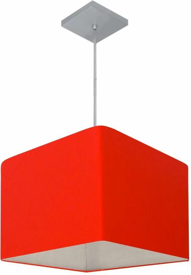 Lustre Pendente Quadrado Md-4059 Cúpula em Tecido 21/35x35cm Vermelho - Bivolt