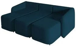 Sofá Cama Casal para Sala 336cm Polska K04 Veludo Azul - Mpozenato