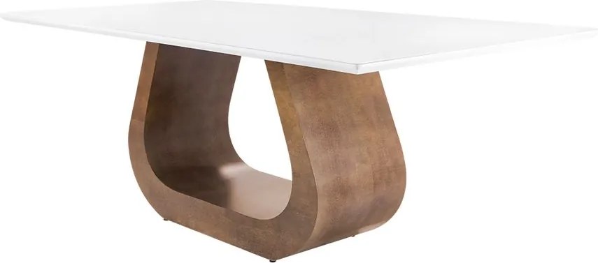 Mesa de Jantar Design com Vidro 180x100 cm Canto Moeda Branca - Wood Prime 38093
