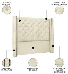 Cabeceira Solteiro Cama Box 90cm Louise S06 Linho Pérola - Mpozenato