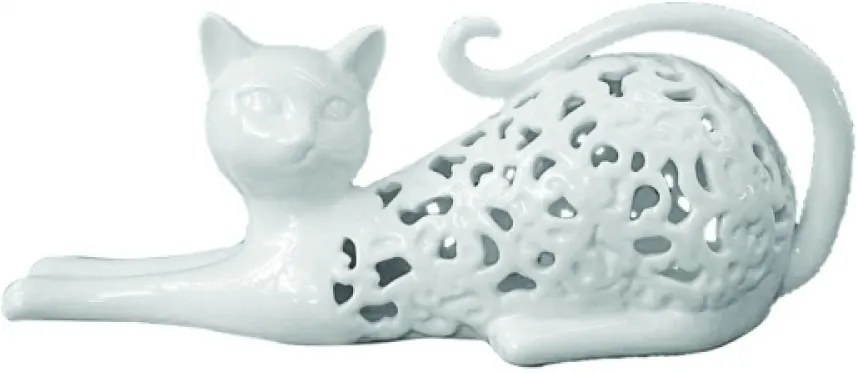 escultura gato DUBAI porcelana branca 29,5cm Ilunato NA0462