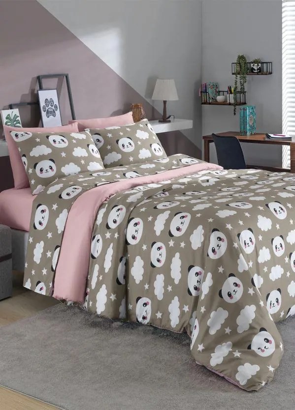 Jogo de Cama Panda Cinza Casal 4 Peças