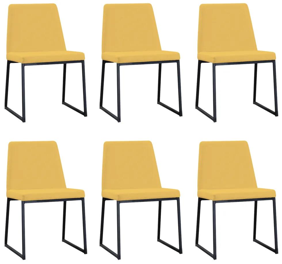 Kit 6 Cadeiras de Jantar Decorativa Base Aço Preto Javé Linho Amarelo G17 - Gran Belo