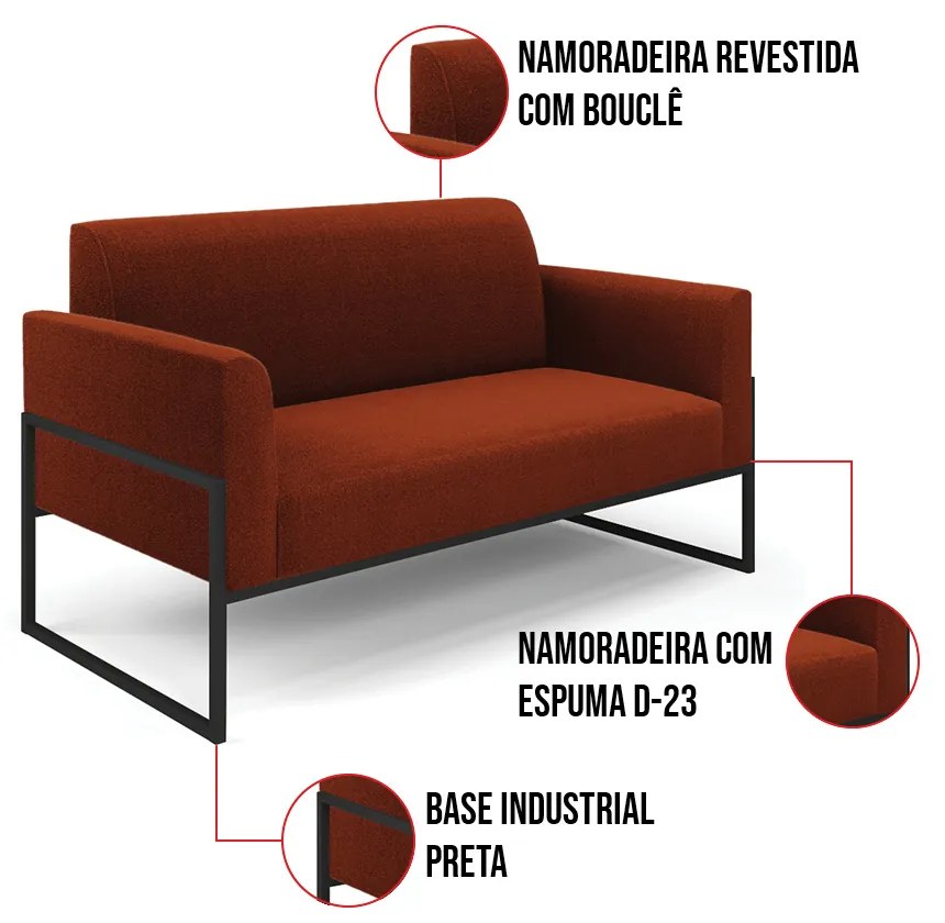 Sofá 2 Lugares Namoradeira Industrial Alta Preto Marisa Bouclê Terra D03 - D'Rossi