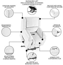 Poltrona do Papai Reclinável Pietra Elevação Lift Elétrico FH9 PU Bran