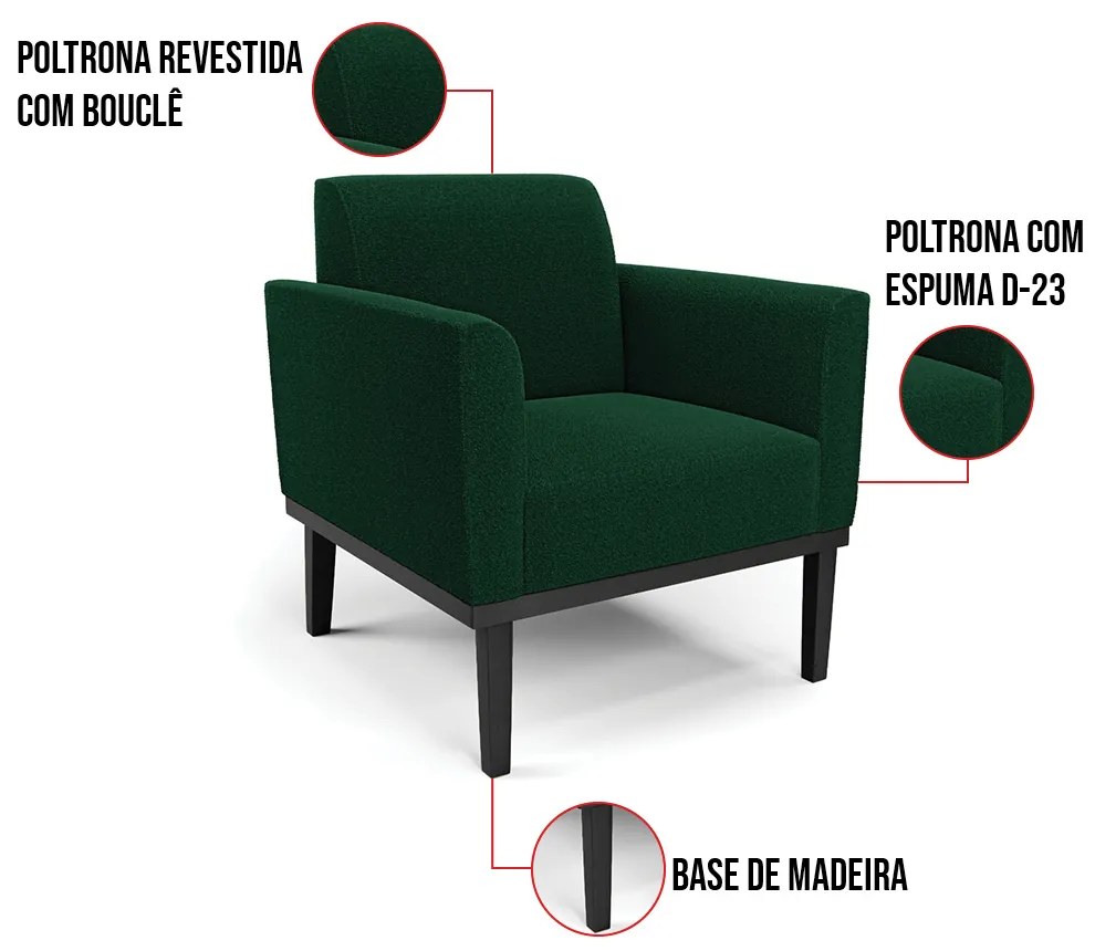 Namoradeira e 2 Poltronas Base Madeira Preto Marisa Bouclê Verde D03 - D'Rossi