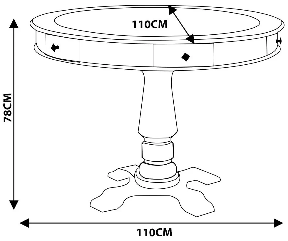 Mesa de Jogo Antique Mel Tampo Reversível Base Madeira Maciça