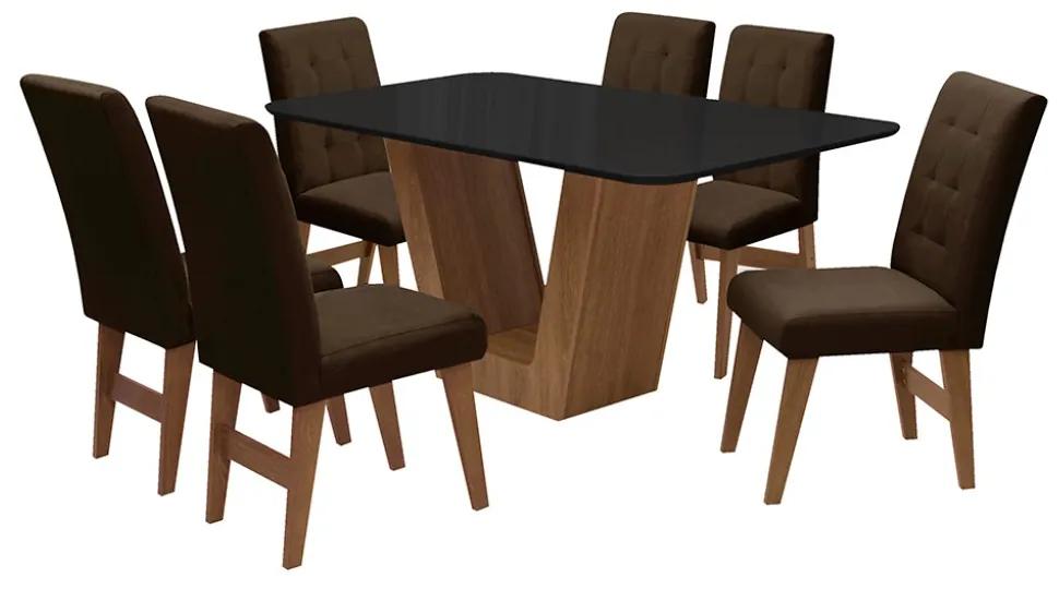 Conjunto Mesa de Jantar Safira com 06 Cadeiras Agata 160cm Cedro/Preto/Chocolate - ADJ DECOR