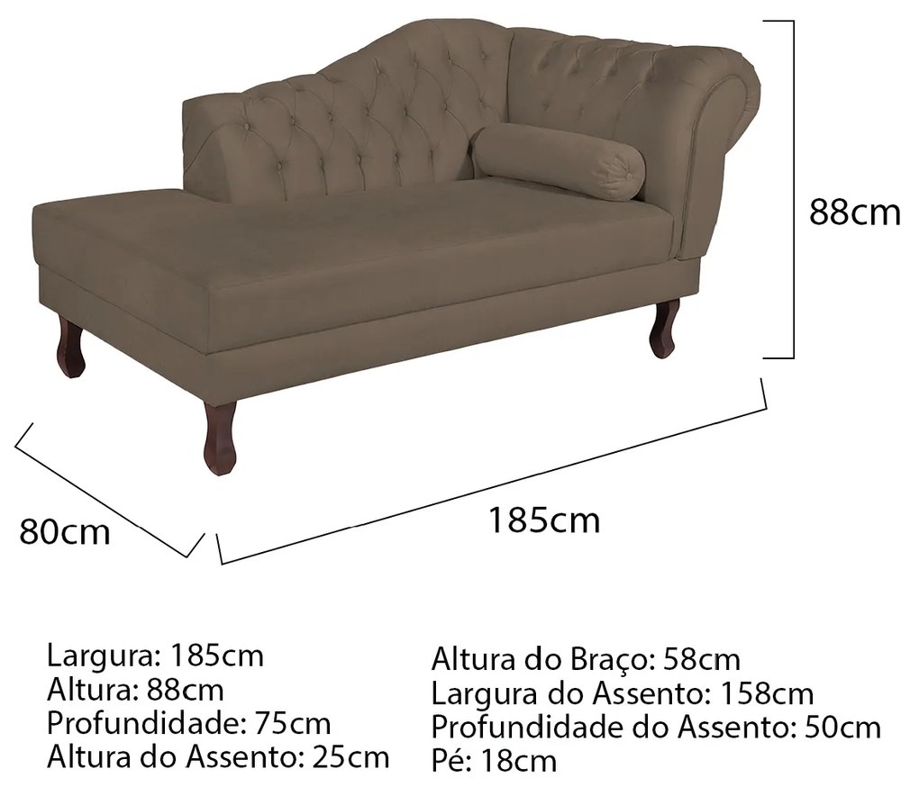 Recamier Diana 185cm Lado Esquerdo Suede Marrom - ADJ Decor