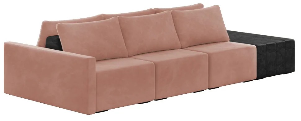 Sofá Ilha 3 Lugares Living 342cm Modulado Sala Lary Veludo/PU Pto K01 - D'Rossi - Rose