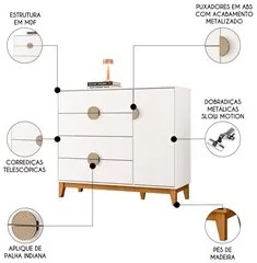 Cômoda Sapateira 1 Porta 4 Gavetas 120cm Ipê Branco - Albatroz