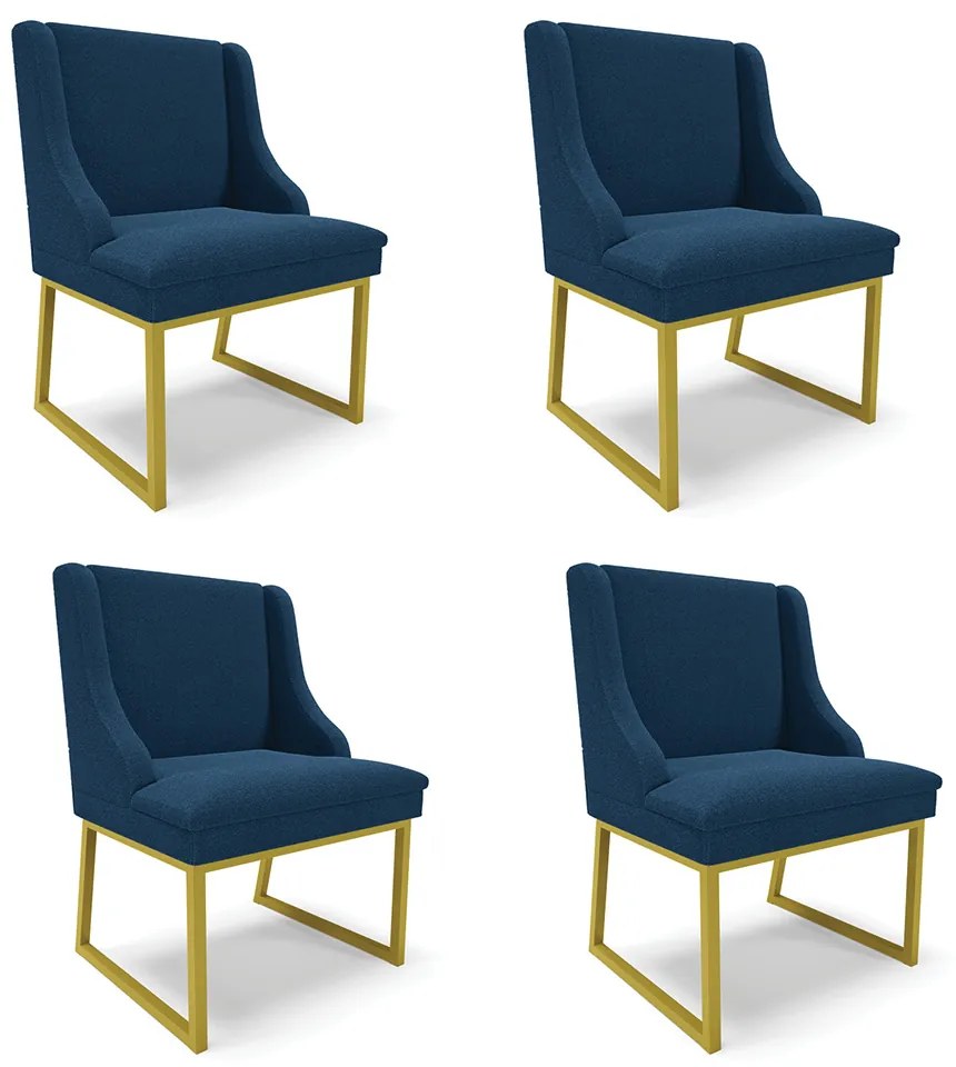Cadeira Sala de Jantar Industrial Dourado kit 4 Liz Bouclê Azul D03 - D'Rossi