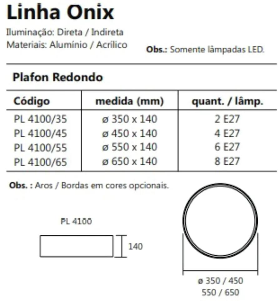 Plafon De Sobrepor Redondo Onix Ø45X14Cm 4Xe27 Aro Recuado / Metal E A... (CB-V - Cobre Escovado)