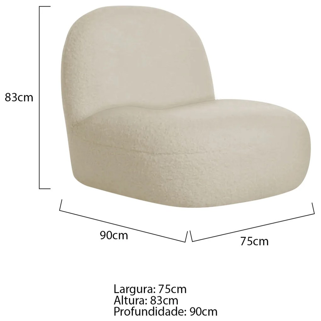 Sofá Curvo 130cm 2L e 2 Poltronas Orgânico Escritório Recepção Sala Amsterdã Bouclé - ADJ Decor