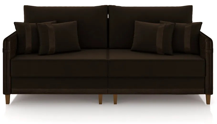 Sofá Living Montecarlo 3 Lugares Bipartido 232cm Pés em Madeira Veludo/PU Marrom G33 - Gran Belo