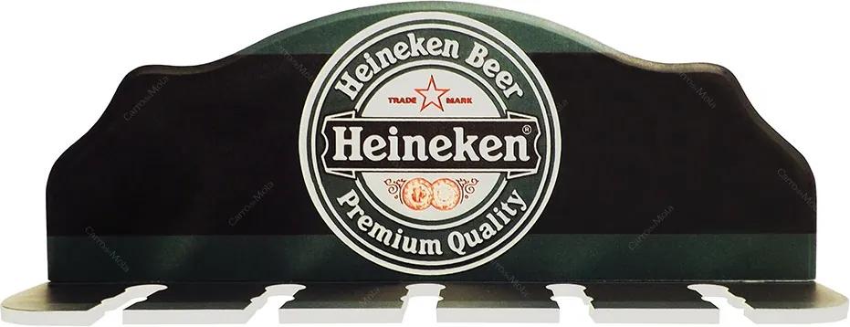 Porta-Espeto Cerveja Heineken Verde e Preto em Madeira - 40x15 cm