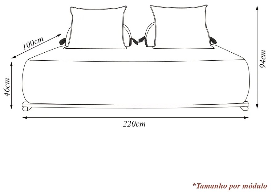 Sofá Modulado 6 Lugares com Almofadas Soltas Pés Madeira Maciça 440cm Homer Bouclê Preto G63 - Gran Belo