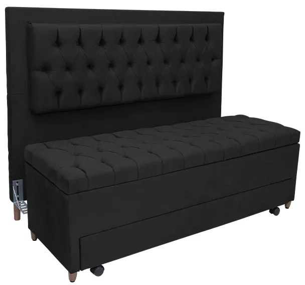 Cabeceira com Calçadeira Baú Casal Queen 160cm Paris Capitonê Suede Preto - Sheep Estofados - Preto