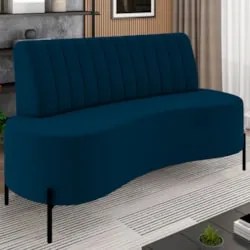 Sofá 2 Lugares 135cm Pés Aço Preto Tamar K04 Veludo Azul - Mpozenato