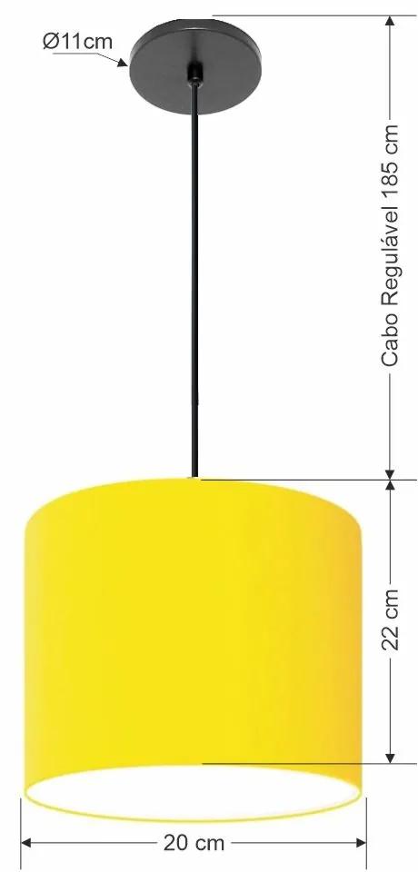 Luminária Pendente Vivare Free Lux Md-4105 Cúpula em Tecido - Amarelo - Canola preta e fio preto