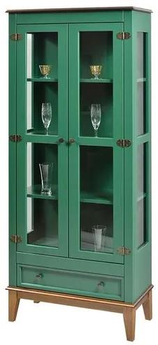Cristaleira Bia 2 Portas e 1 Gavetas cor Verde com Amêndoa 180 cm - 59026 Sun House