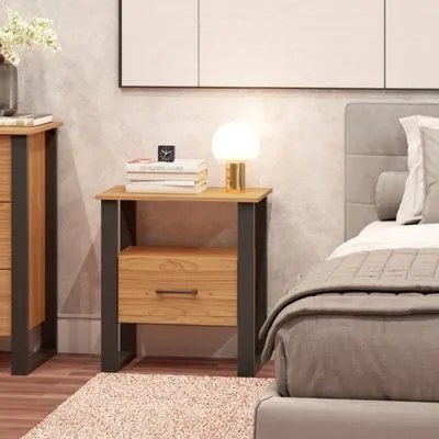Mesa de Cabeceira em MDF 60 cm com 1 Gaveta F37 Freijó/Preto Fosco Dalla Costa