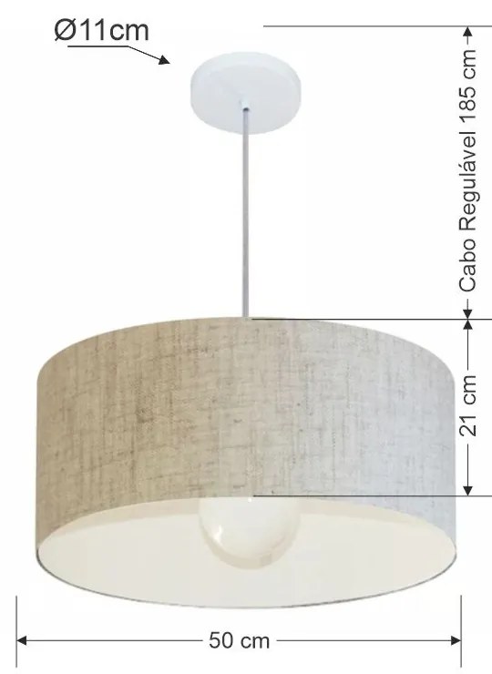 Lustre Pendente Cilíndrico Vivare Md-4052 Cúpula em Tecido 50x21cm - Bivolt