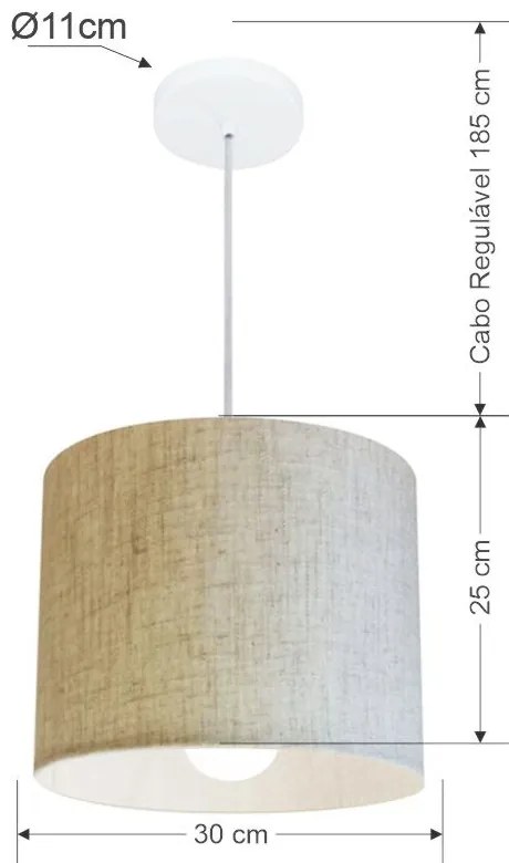 Lustre Pendente Cilíndrico Md-4113 Cúpula em Tecido 30x25cm Rustico Bege - Bivolt