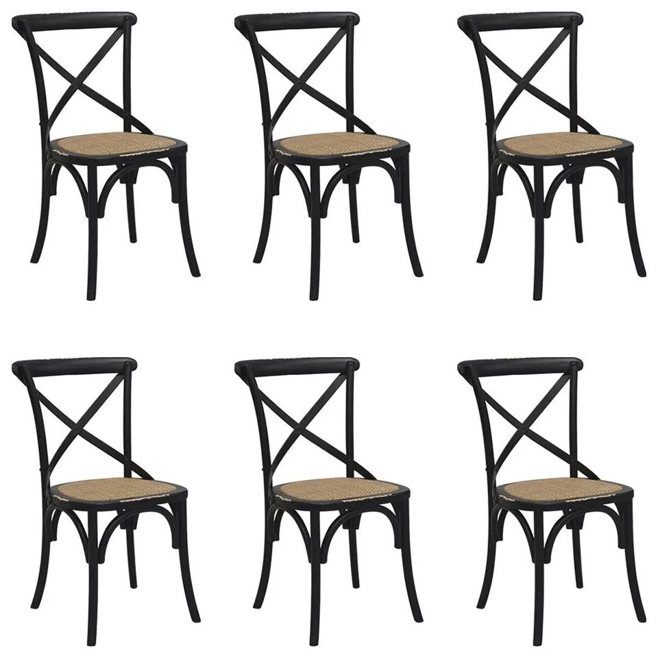 Kit 6 Cadeiras Decorativas Sala De Jantar Cozinha Danna Rattan Natural Preta G56 - Gran Belo