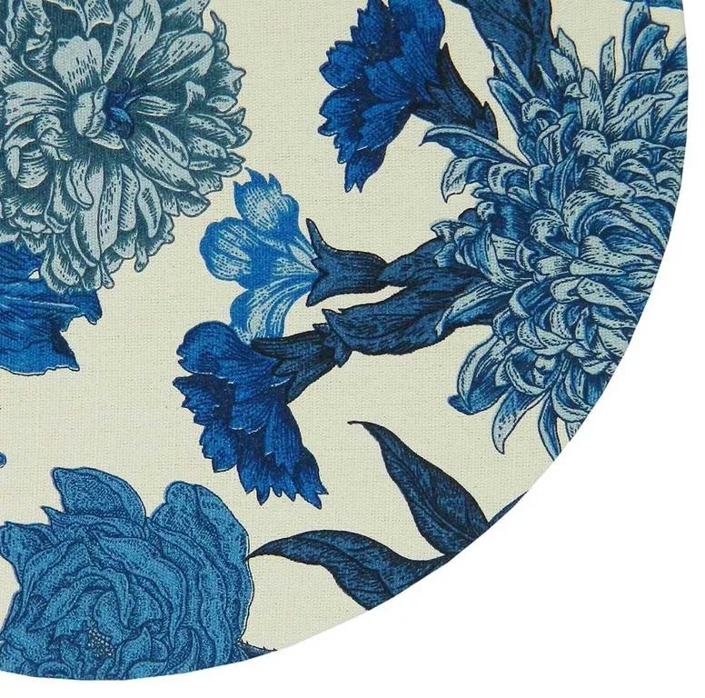 Sousplat Redondo Moscou em Algodão com Estrutura MDF 35cm - Floral Azul e Branco - 4 unidades