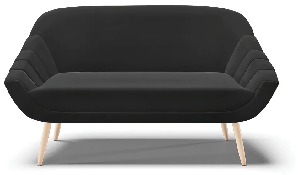 Kit 01 Namoradeira 02 Lugares e 02 Poltronas Giovana Suede Preto Pés Palito Natural - D'Rossi