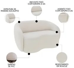 Sofá 2 Lugares Living Orgânico Sala de Estar 160cm Garbin K04 Bouclê B