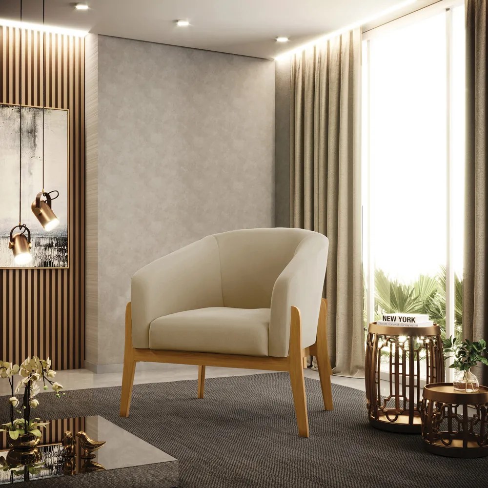 Poltrona Decorativa Base de Madeira kit 2 Stella Suede Marrom Rato D03 - D'Rossi