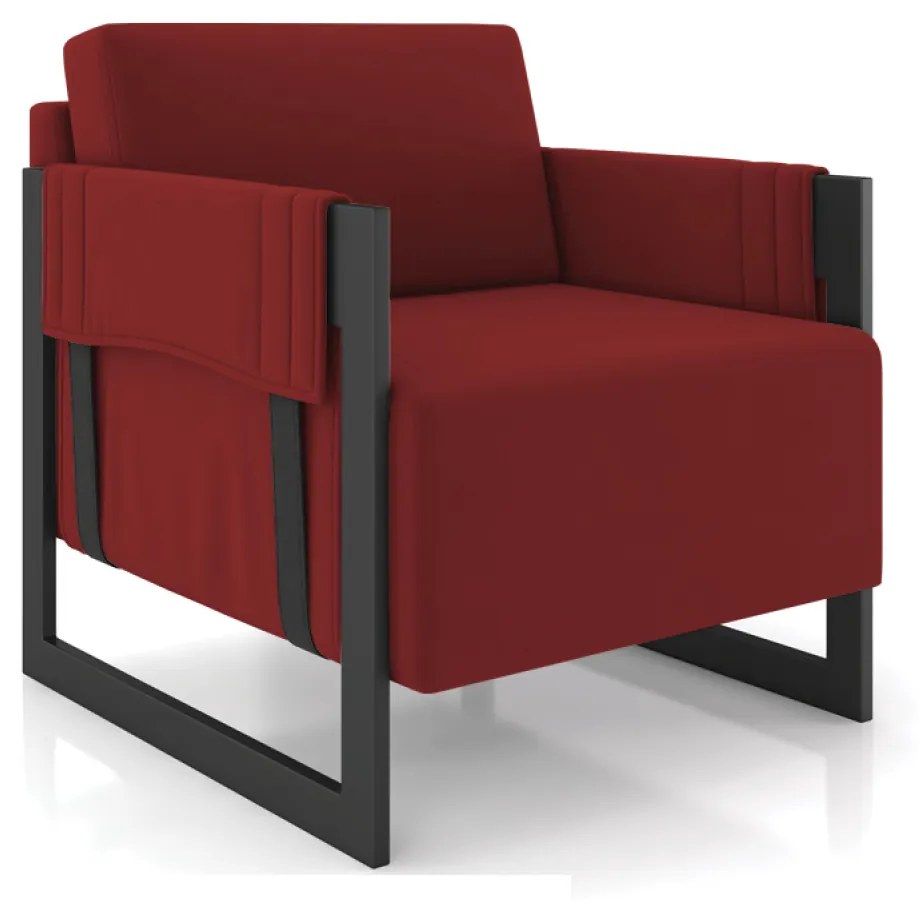 Poltrona Decorativa Base Industrial Rory Veludo Vermelho K01 - D'Rossi