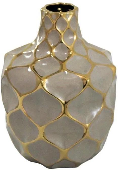Vaso Decorativo Marrom com Detalhes em Dourado - 23x18x18xm