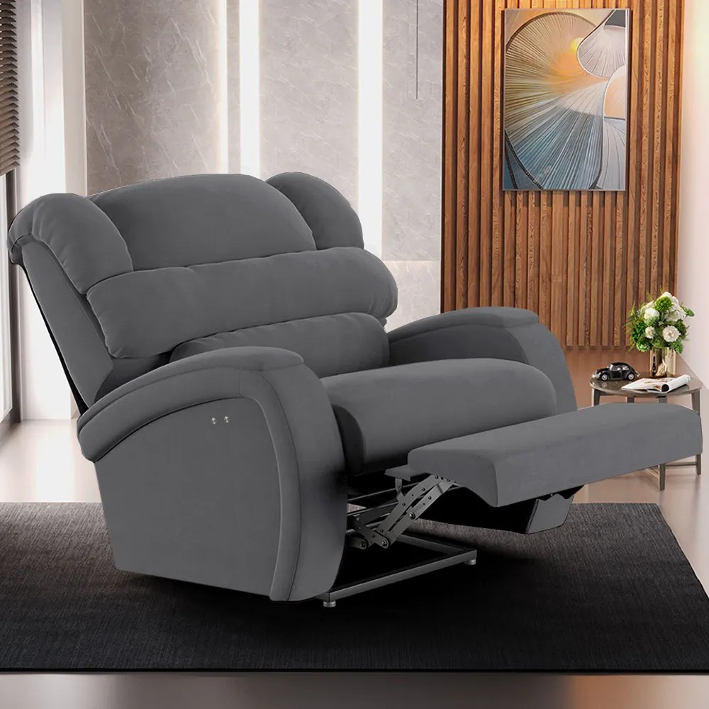 Poltrona do Papai Reclinável Napoli Power Touch Massagem Veludo FH1 - D'Rossi - Cinza