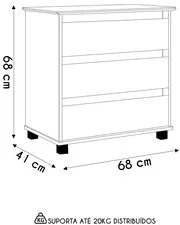 Cômoda para Quarto 3 Gavetas 68cm EJ Off White/Freijó - EJ Móveis