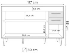 Armário Aéreo Honduras e Balcão Gabinete Para Pia 120cm Suécia Branco/