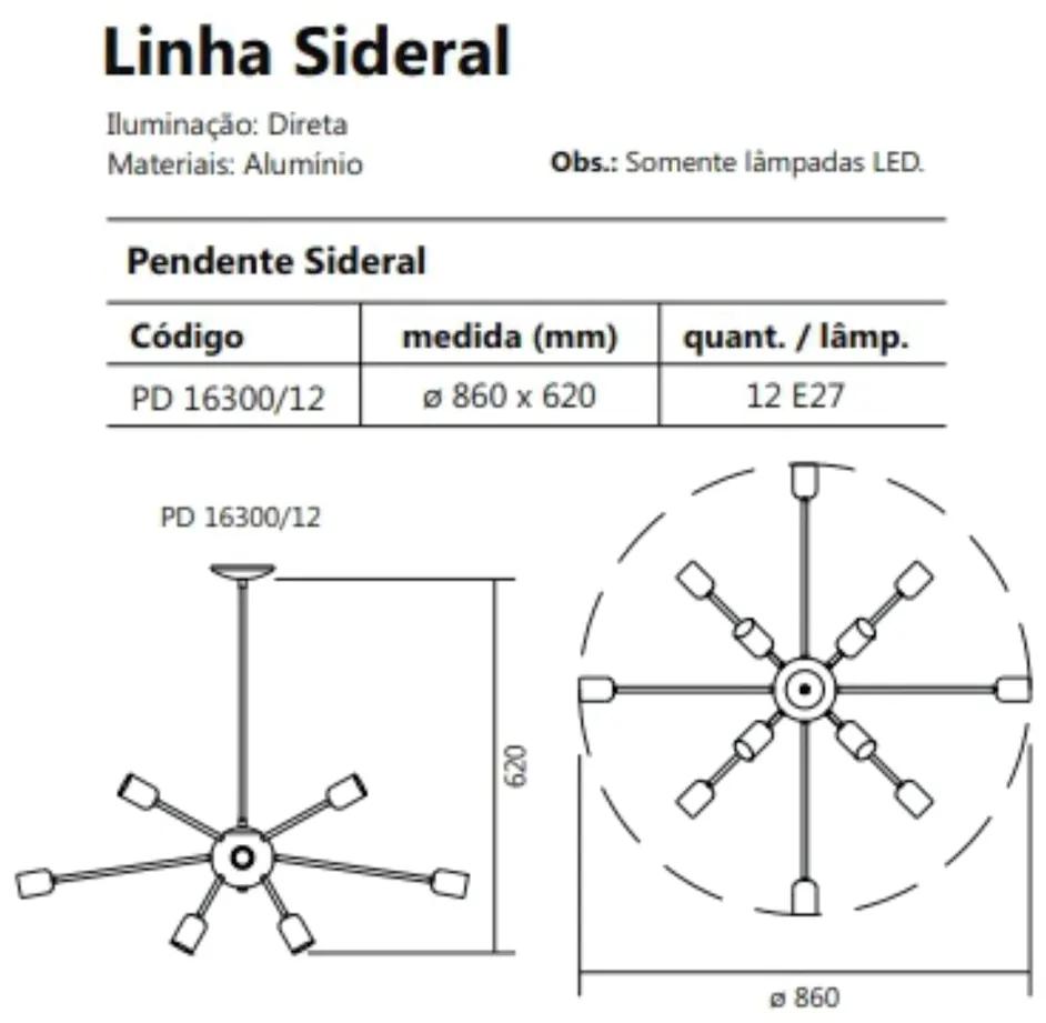Pendente Sideral Ø86X62Cm 12Xe27 | Usina 16300/12 (BT / CB-M - Branco Texturizado / Cobre Metálico)