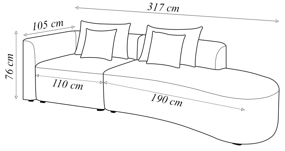 Sofá Curvo Decorativo Kimiko 317Cm 3 Lugares Sala de Estar com Chaise Veludo Bege G52 - Gran Belo