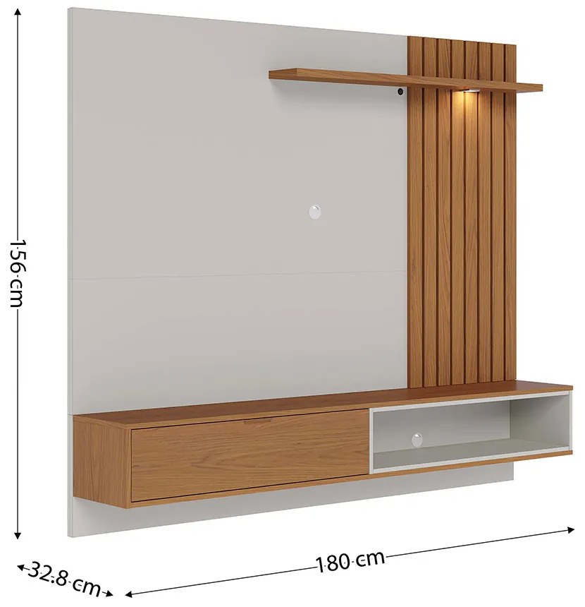Painel TV 65 Pol 180cm Bancada Suspensa Zurique Off White/Freijó C04 - D'Rossi