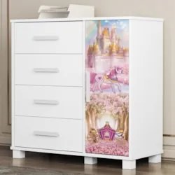 Cômoda Infantil Para Quarto 80cm 4 Gavetas Carruagem Rosa Z53 - Mpozen