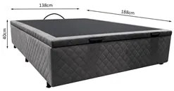 Base Box Baú para Cama Casal 138x188cm Liz S05 Suede Bordado Cinza - M