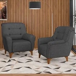 Kit 2 Poltronas Decorativa para Sala Pés Madeira Lima M22 Linho Cinza