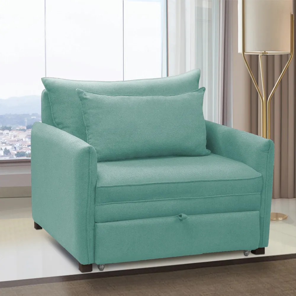 Poltrona Cama Retrátil Solteiro com Rodízio Cloe Bouclê E03 - D'Rossi - Azul Turquesa