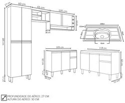 Cozinha Compacta Vanessa e Balcão Gabinete Com Pia Tatiane 120cm Preto