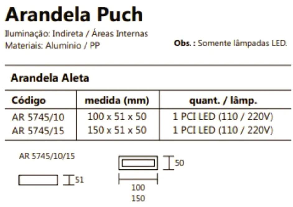 Arandela Puch Retangular Interna 1Xpci Led 5W 15X5X5Cm | Usina 5745/15 (BT - Branco Texturizado, 110V)